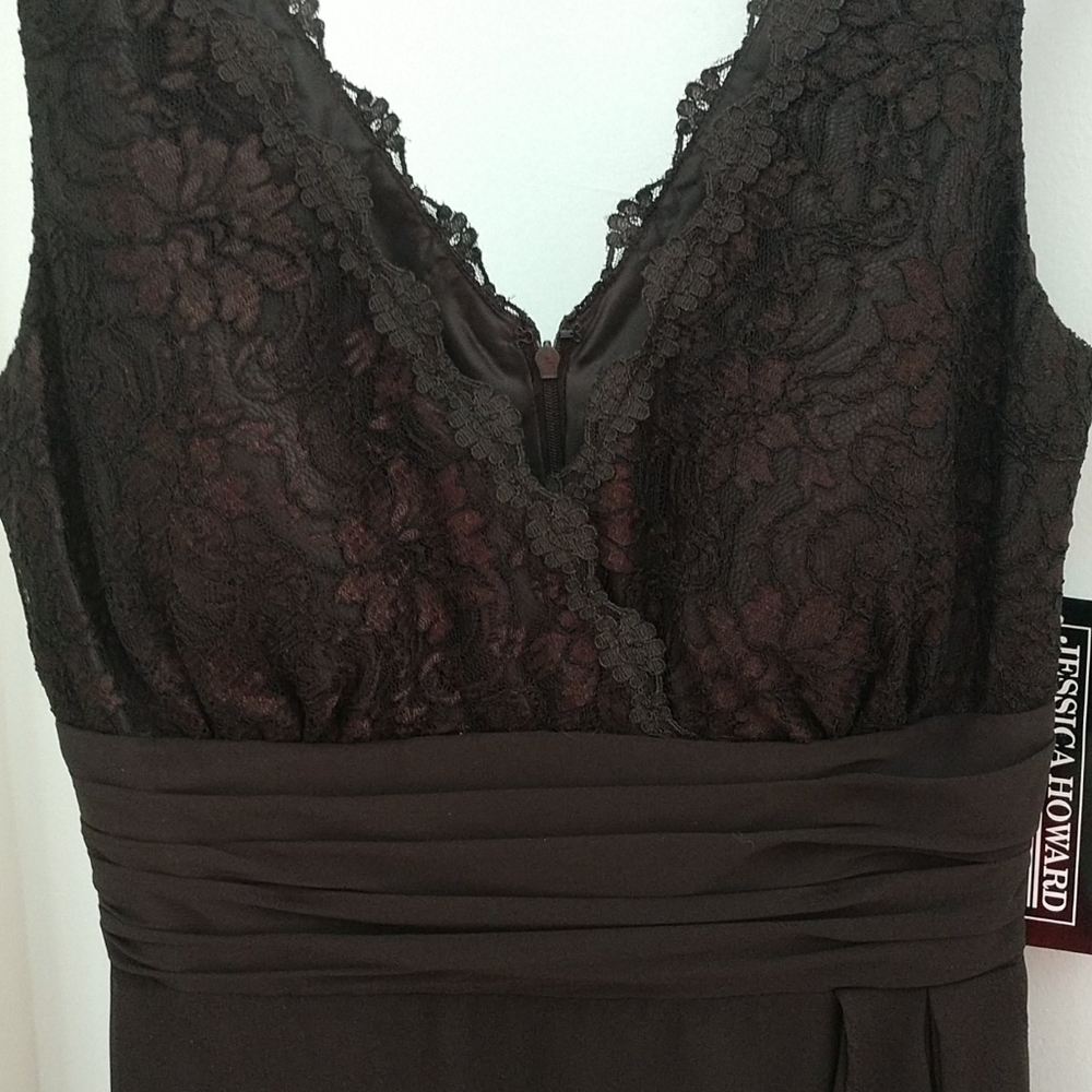 #8 Petite Lace Chiffon CHOCOLATE Cocktail Dress NWT